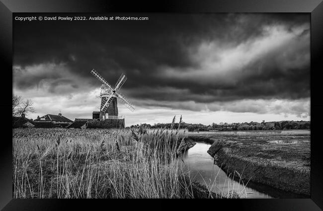 Moody Skies Over Cley Mill Monochrome Framed Print by David Powley