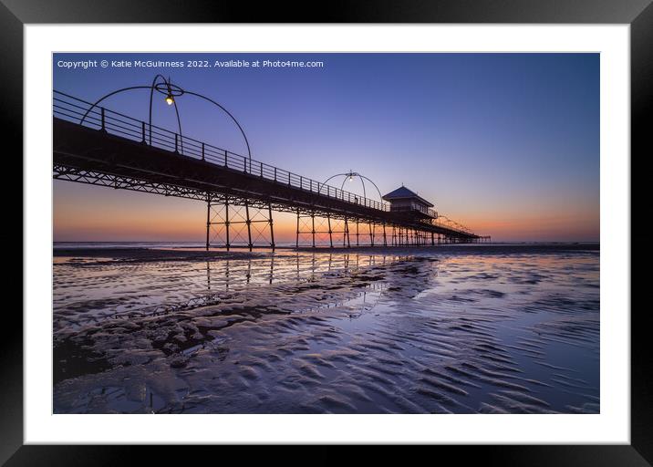 Sun setting behind Southport Pier, Merseyside Framed Mounted Print by Katie McGuinness
