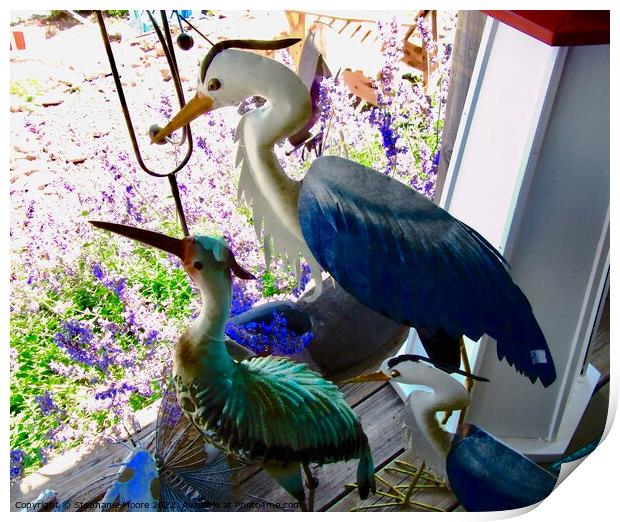 Ornamental herons Print by Stephanie Moore