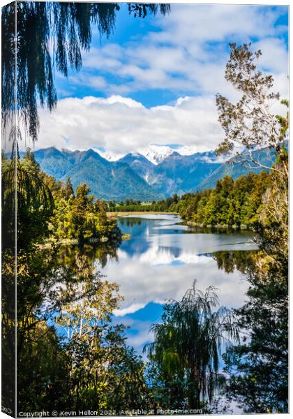View over Lake Matheson with Mount Cook in the background, South Canvas Print by Kevin Hellon