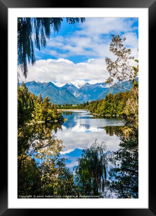 View over Lake Matheson with Mount Cook in the background, South Framed Mounted Print by Kevin Hellon