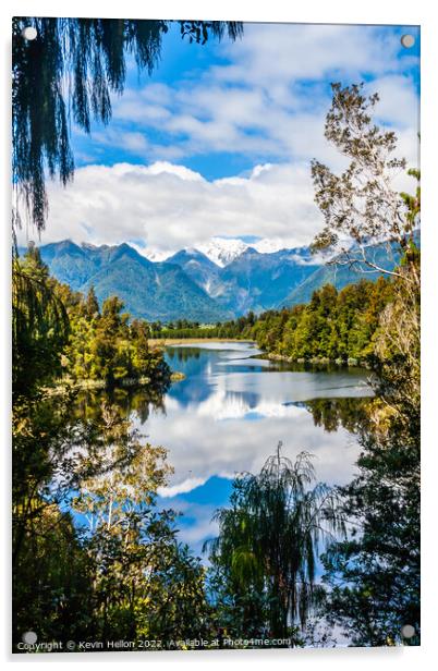 View over Lake Matheson with Mount Cook in the background, South Acrylic by Kevin Hellon