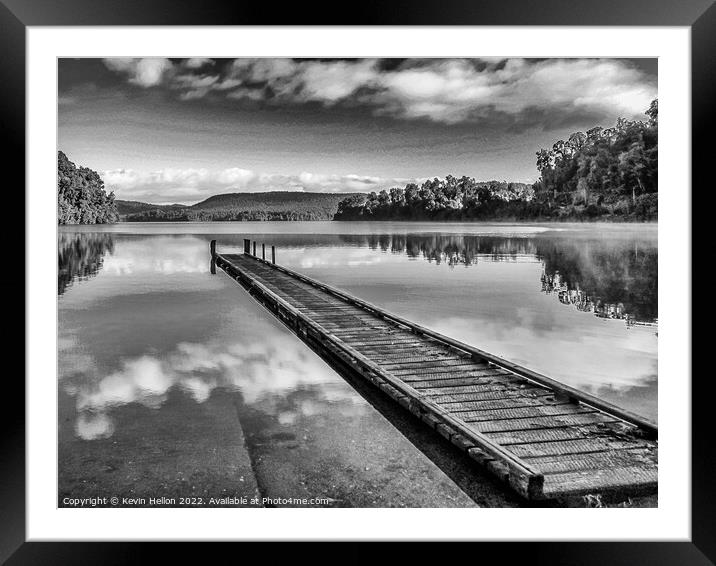 Cloud reflections early morning, Lake Mapourika, South Island Ne Framed Mounted Print by Kevin Hellon