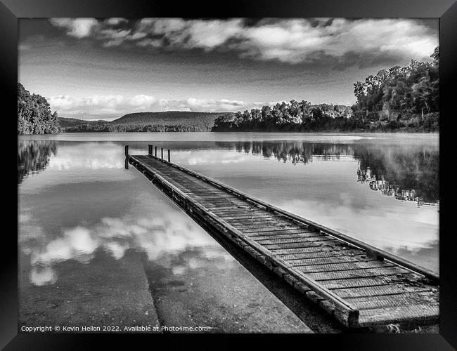 Cloud reflections early morning, Lake Mapourika, South Island Ne Framed Print by Kevin Hellon