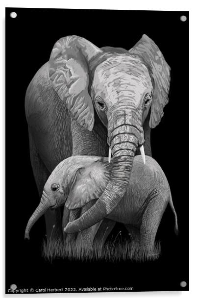 Mother and Baby Elephant Original Art Acrylic by Carol Herbert