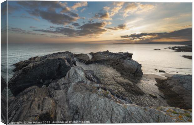 Sundown in Whitsand Bay From Sharrow point Whitsan Canvas Print by Jim Peters
