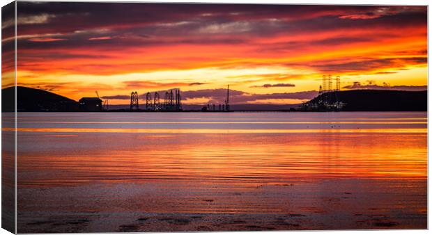 Cromarty Firth Rigs at Sunrise Canvas Print by John Frid