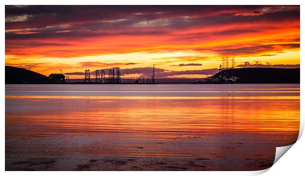 Cromarty Firth Rigs at Sunrise Print by John Frid