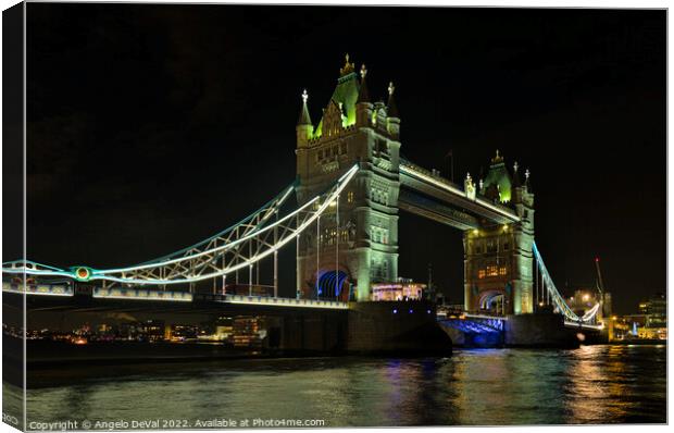 Tower Bridge at Night in London Canvas Print by Angelo DeVal