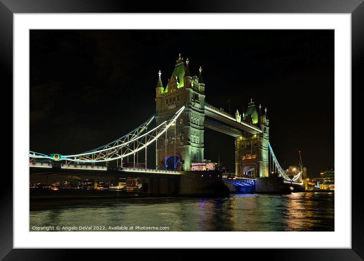 Tower Bridge at Night in London Framed Mounted Print by Angelo DeVal