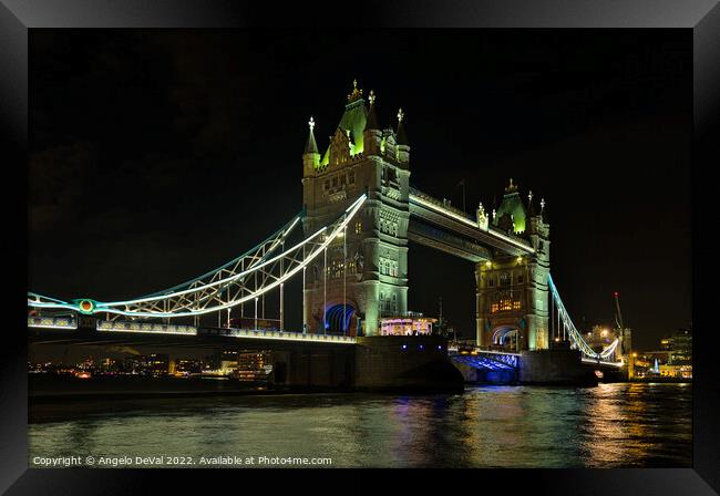 Tower Bridge at Night in London Framed Print by Angelo DeVal