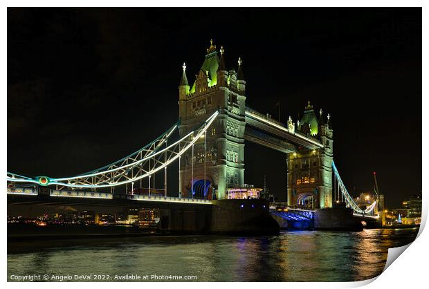 Tower Bridge at Night in London Print by Angelo DeVal