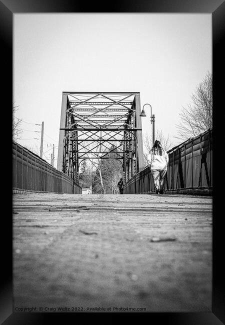 Black and white metal bridge in London Framed Print by Craig Weltz