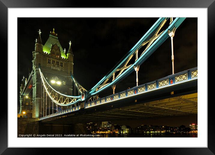 Tower Bridge night view in London - UK Framed Mounted Print by Angelo DeVal