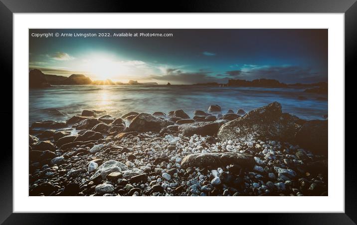 Majestic Sunset on White Rocky Beach Framed Mounted Print by Arnie Livingston