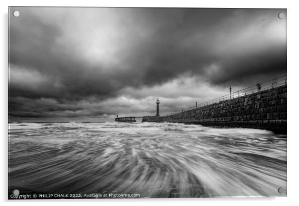 Dramatic black and white Whitby pier 701 Acrylic by PHILIP CHALK