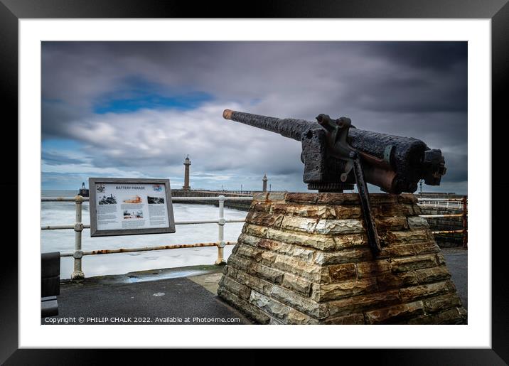 Whitby battery gun and pier 702 Framed Mounted Print by PHILIP CHALK