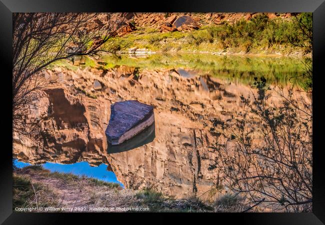 Colorado River Rock Canyon Reflection Moab Utah  Framed Print by William Perry