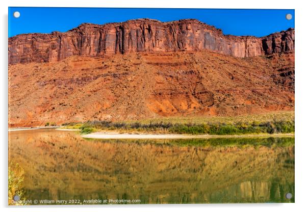 Colorado River Red Rock Canyon Reflection Moab Utah  Acrylic by William Perry