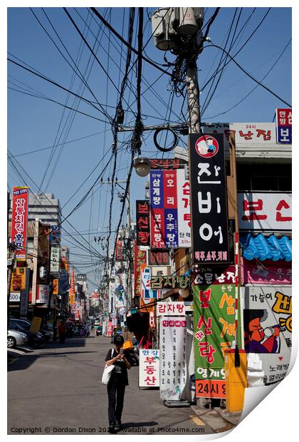 Colours and chaos of a Seoul backstreet Print by Gordon Dixon
