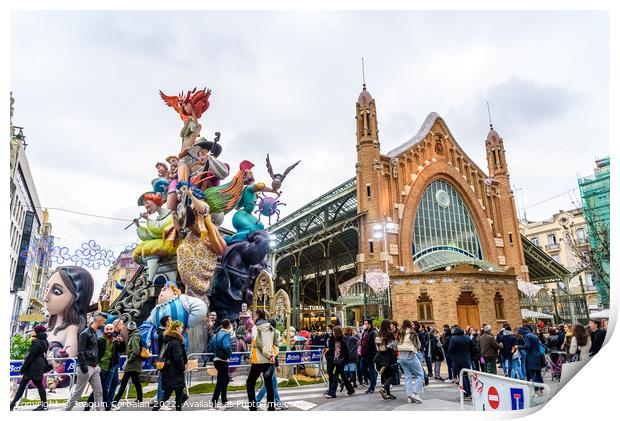 Valencia, spain - March 15, 2022: Fallas monument in the market  Print by Joaquin Corbalan