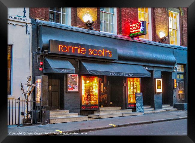Ronnie Scott’s Jazz Club London Framed Print by Beryl Curran