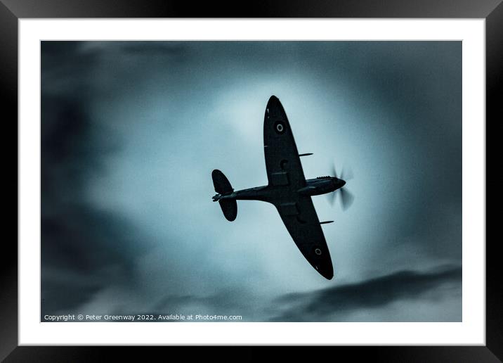 Silhouette Of A RAF Supermarine Spitfire Framed Mounted Print by Peter Greenway
