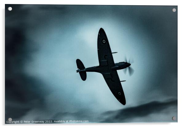 Silhouette Of A RAF Supermarine Spitfire Acrylic by Peter Greenway