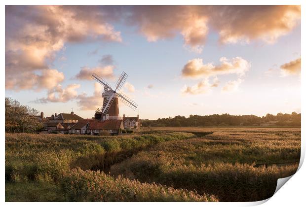 Sunset at Cley Windmill Print by David Semmens