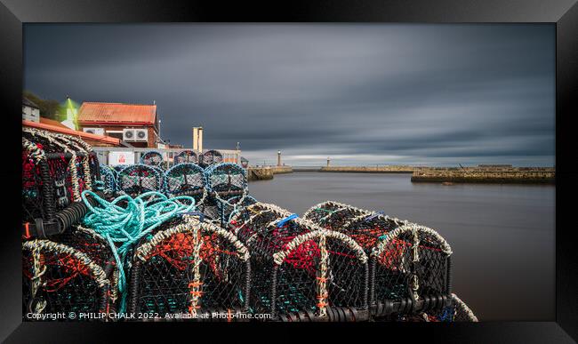 Whitby print  harbour and lobster pots 703 Framed Print by PHILIP CHALK