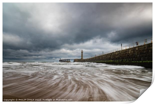 Receding tide and Whitby pier 704 Print by PHILIP CHALK