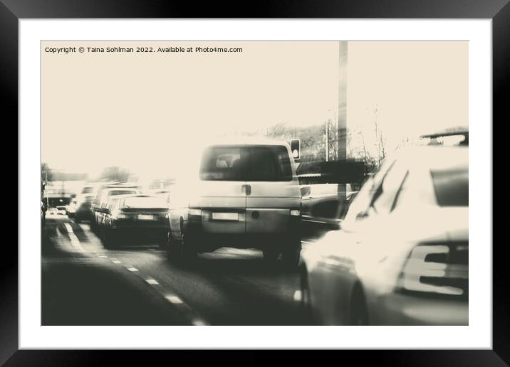 Late Afternoon Traffic in City Monochrome  Framed Mounted Print by Taina Sohlman