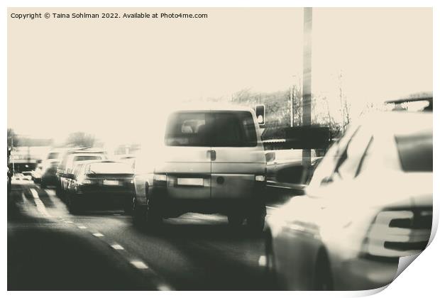 Late Afternoon Traffic in City Monochrome  Print by Taina Sohlman