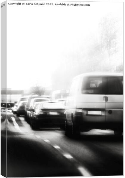 Late Afternoon Traffic in City Crossing Monochrome Canvas Print by Taina Sohlman