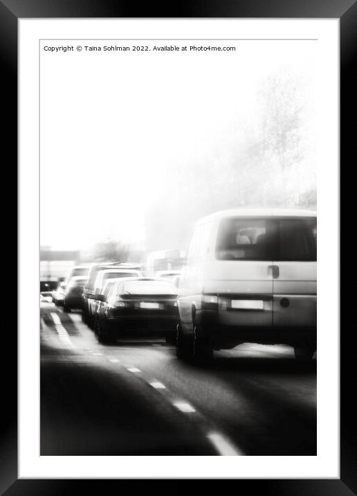 Late Afternoon Traffic in City Crossing Monochrome Framed Mounted Print by Taina Sohlman
