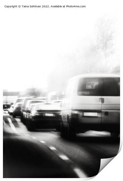 Late Afternoon Traffic in City Crossing Monochrome Print by Taina Sohlman
