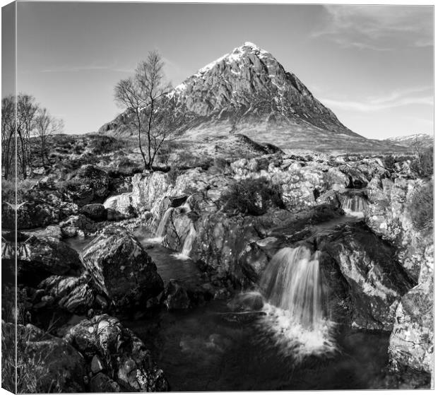 Buachaille Etive Mòr Waterfall Black and White Canvas Print by Kevin Winter