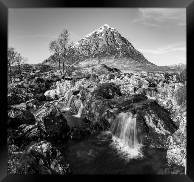 Buachaille Etive Mòr Waterfall Black and White Framed Print by Kevin Winter