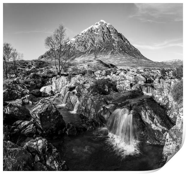 Buachaille Etive Mòr Waterfall Black and White Print by Kevin Winter