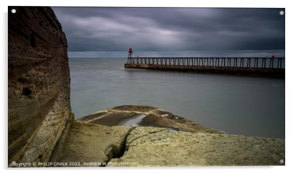 Whitby pier lookout south pier 705 Acrylic by PHILIP CHALK