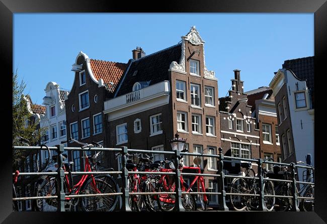 Amsterdam - Bikes, Bridges, Buildings Framed Print by Lensw0rld 