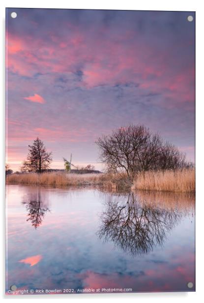 Turf Fen Windmill A Serene Sunrise Acrylic by Rick Bowden