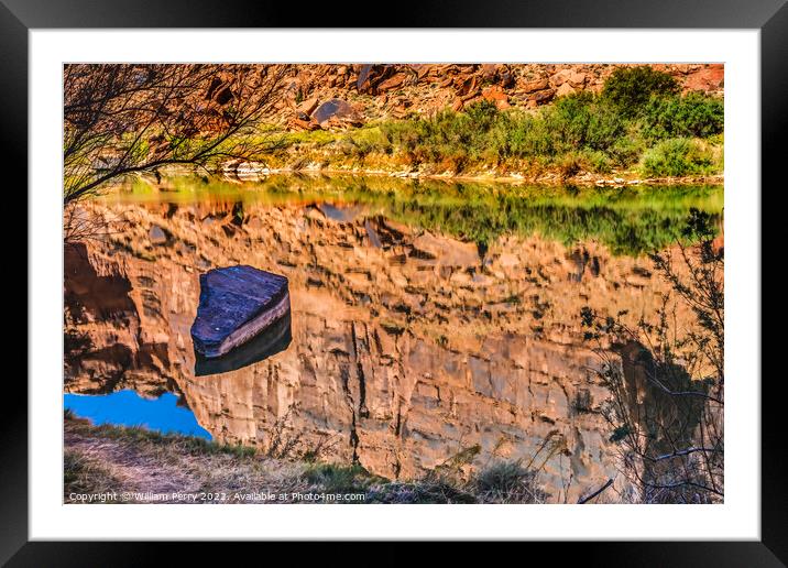 Colorado River Rock Canyon Reflection Moab Utah  Framed Mounted Print by William Perry