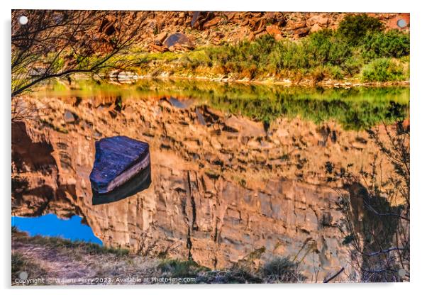 Colorado River Rock Canyon Reflection Moab Utah  Acrylic by William Perry