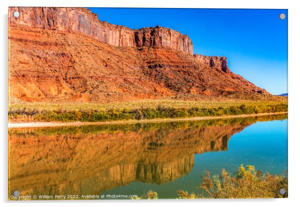 Colorado River Red Rock Canyon Reflection Moab Utah  Acrylic by William Perry