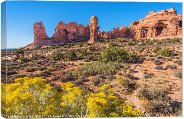 Double Arch Windows Section Arches National Park Moab Utah Canvas Print by William Perry
