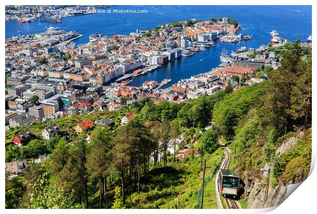 Bergen from Mount Floyen Norway Print by Pearl Bucknall