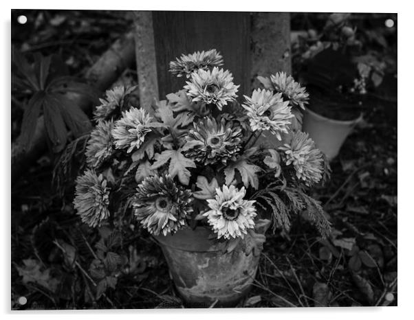 Artificial Flowers Still Life Black and White Acrylic by Dietmar Rauscher