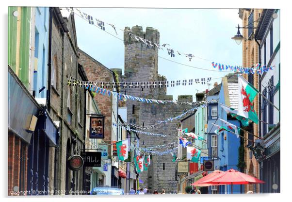 Flags and bunting, Caernarfon, North Wales, UK. Acrylic by john hill