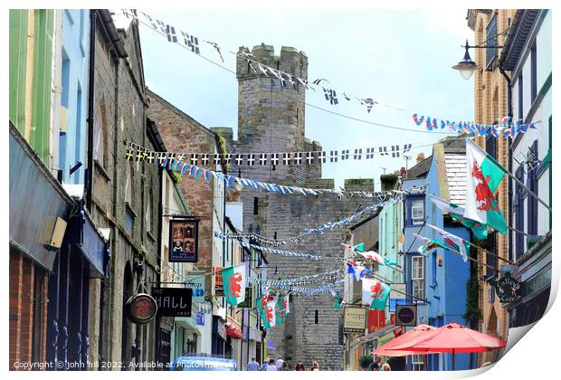 Flags and bunting, Caernarfon, North Wales, UK. Print by john hill